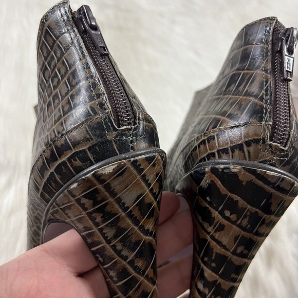 Herve Leger‎ Size 38.5 Crocodile Embossed Print Leather Booties Boots - Picture 4 of 12